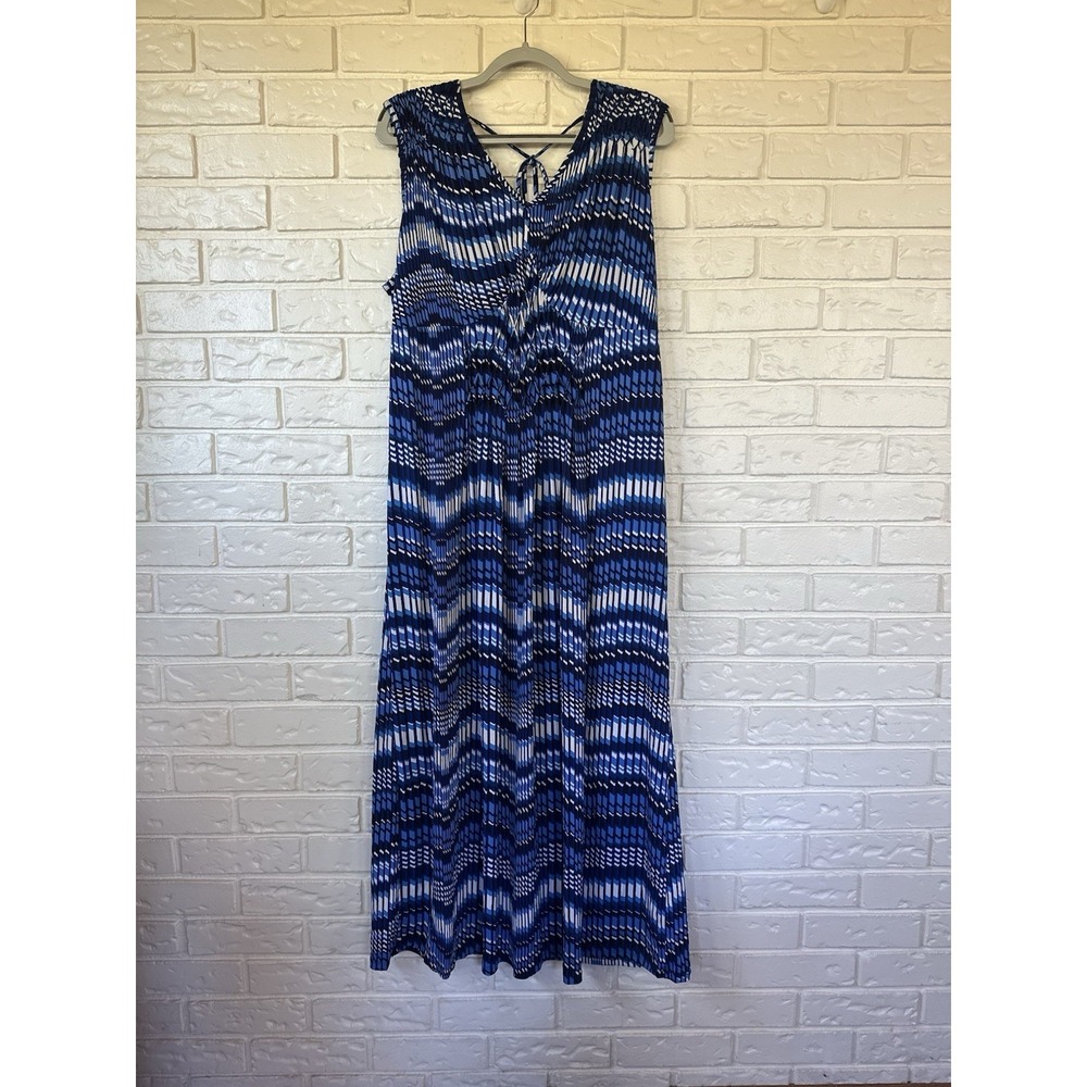 Avenue Plus Sz 18/20 Boho Geometric Maxi‎ Dress Blue White Beachy Resort Look